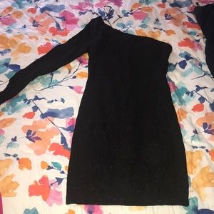 One Shoulder Shimmery Black Dress